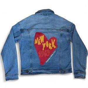 Upcycled Blue Denim Jacket with “New York 1969 Stonewall Riots” Size M